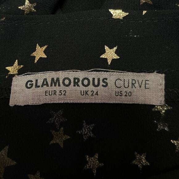 Glamorous Curve Black Gold Star Chiffon Sheer Long Sleeve Cover Up Blouse Top 20 - Picture 4 of 5